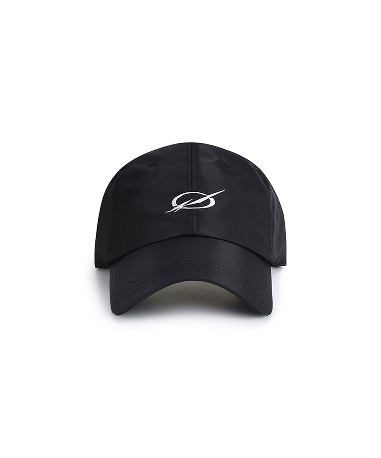 Shiny white logo embroidery cap - black
