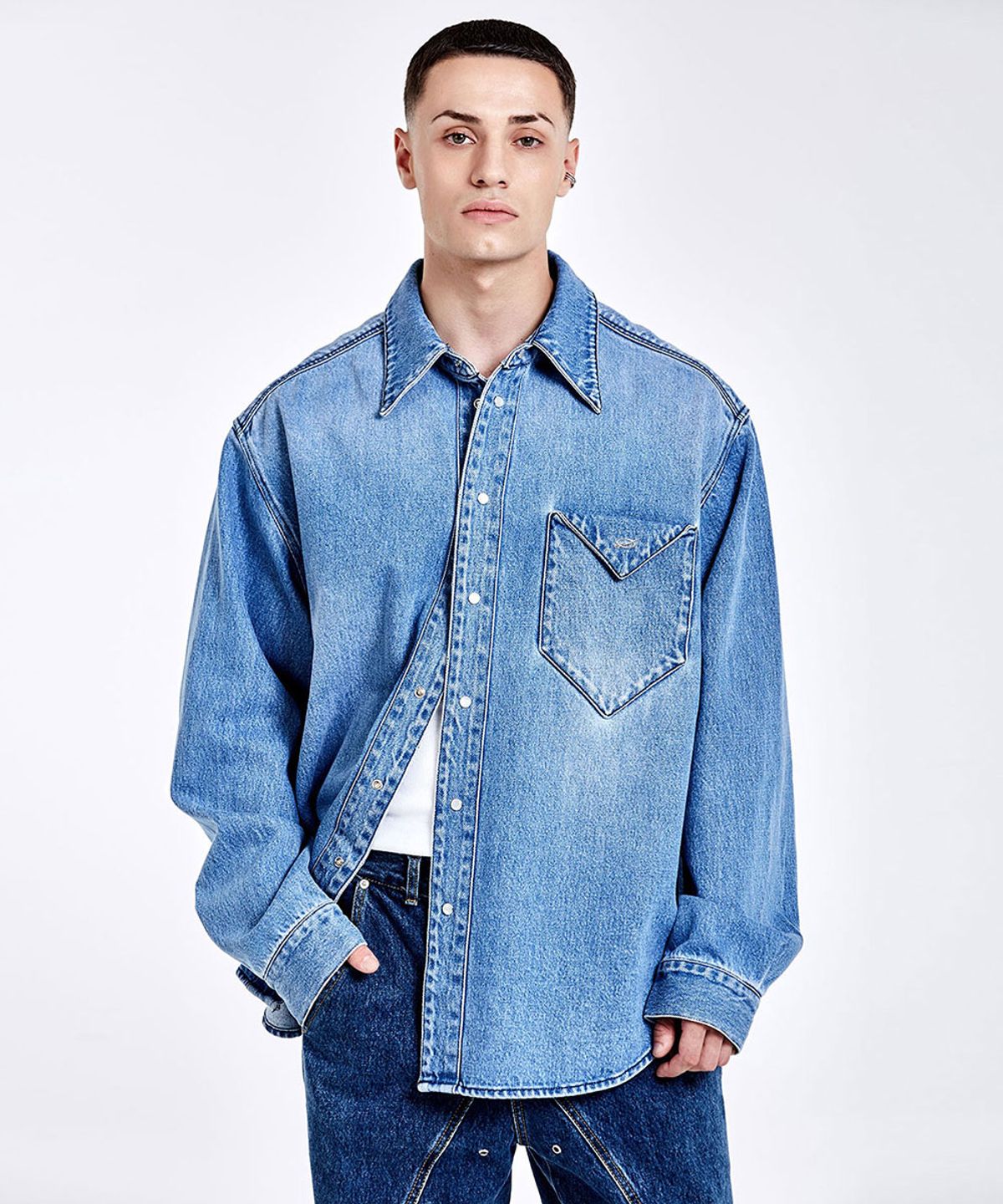 51퍼센트(51PERCENT) Triangle Denim shirt - Blue