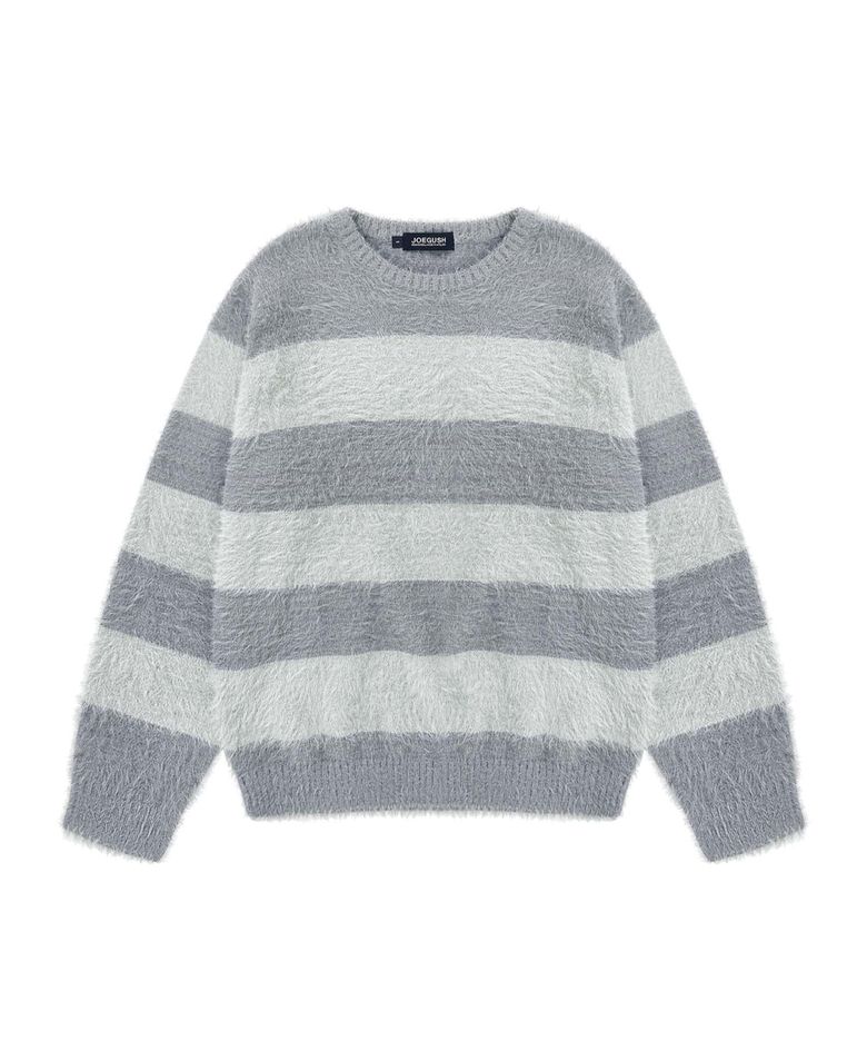 Fluffy Striped Mohair Knit (Grey/Ash Mint)