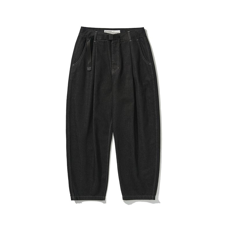 BELTED WIDE TAPERED DENIM PANTS