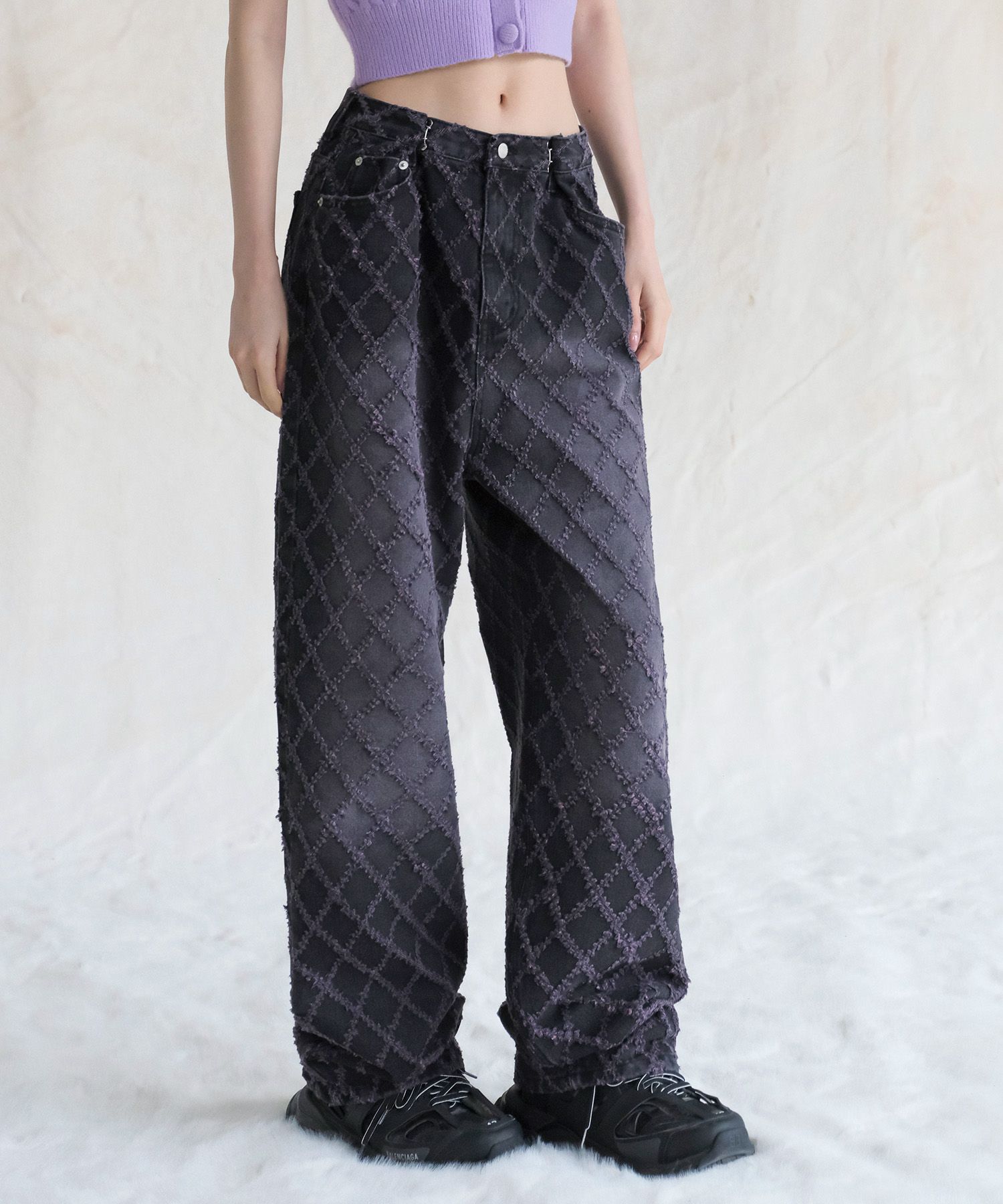 デニム・ジーパン AVANDRESS BUCKLE WIDE DENIM PANTS QUILTING DUSTY BLACK MUSINSA | AVANDRESS BUCKLE WIDE DENIM PANTS QUILTING DUSTY BLACK