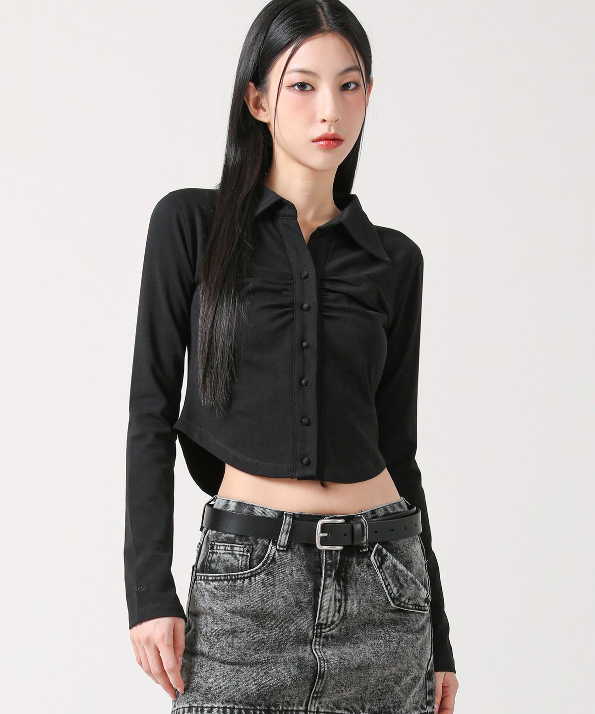어반드레스(AVANDRESS) Nicole Cara Shirring Shirt BLACK
