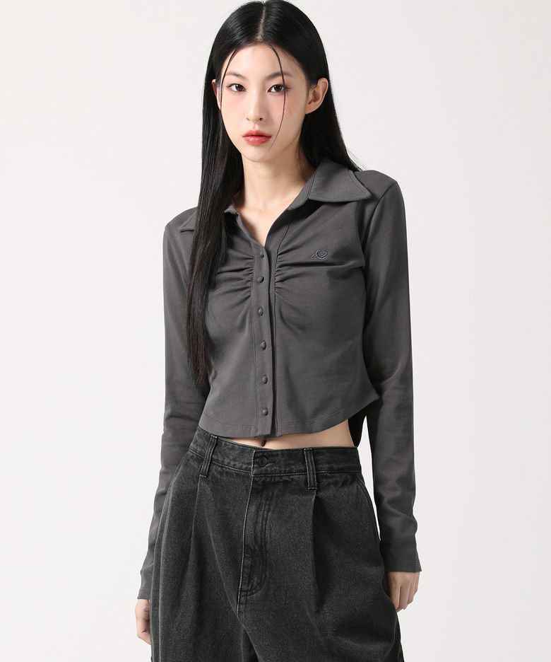 Nicole Cara Shirring Shirt CHARCOAL