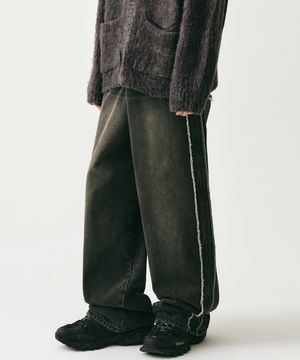 Side Tessle Denim Pants BLACK