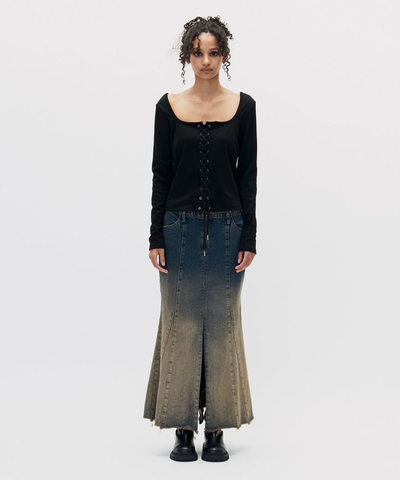 GRADATION MERMAID FIT DENIM SKIRT BLUE