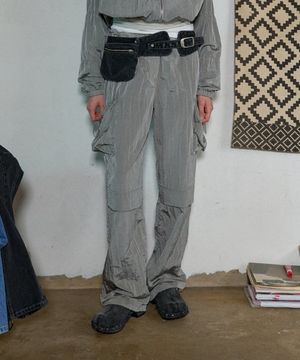 SHIRRING PARACHUTE PANTS - GRAY