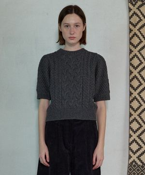 PUFF SLEEVE CABLE KNIT - CHARCOAL