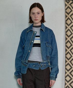 WASHED DENIM BLOUSON - BLUE