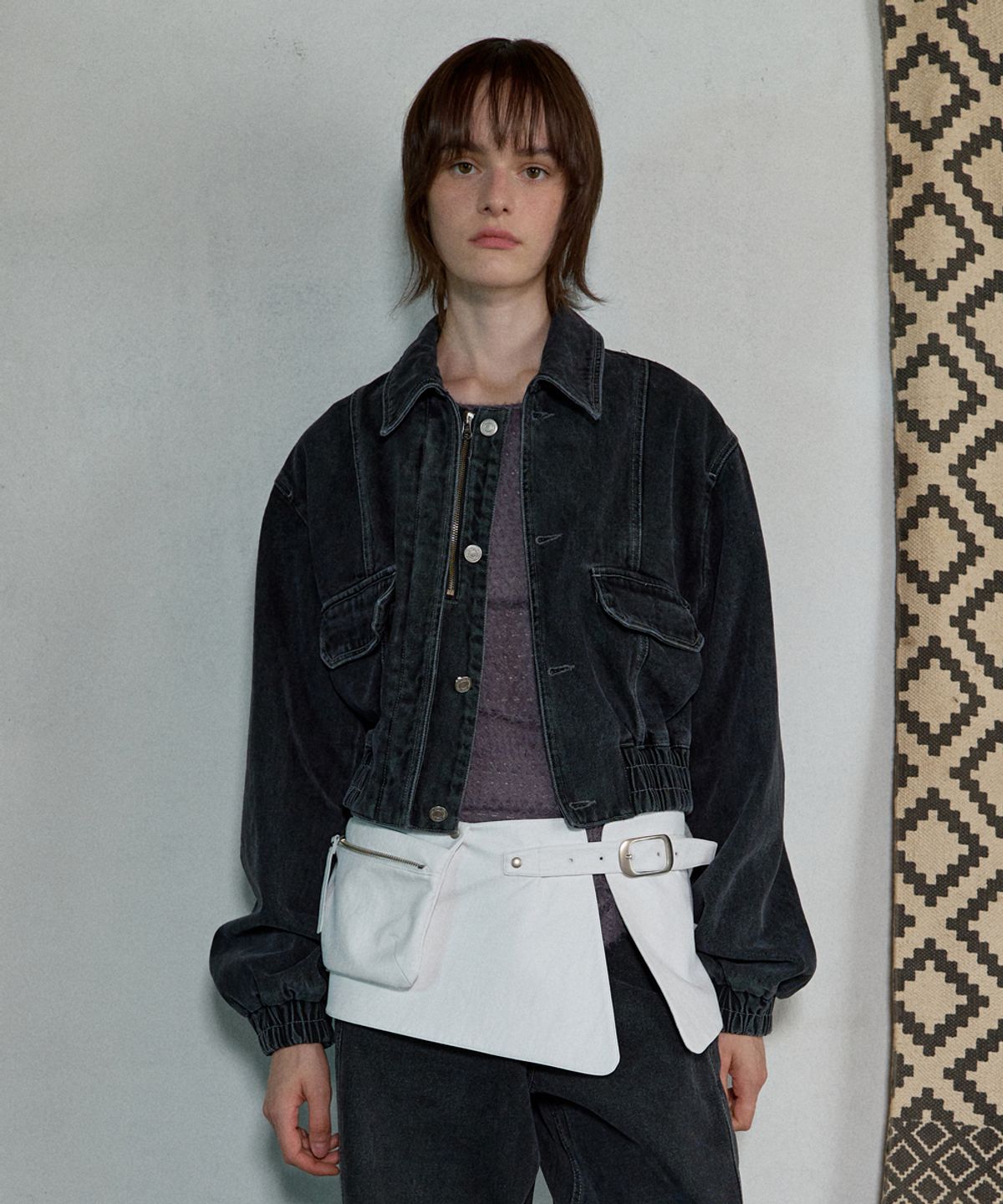 아옵트(AOPT) WASHED DENIM BLOUSON - BLACK