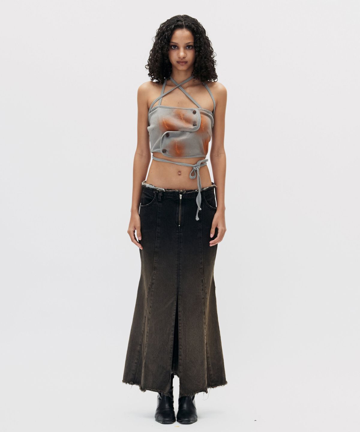 쎄쎄쎄(SETSETSET) GRADATION MERMAID FIT DENIM SKIRT BLACK