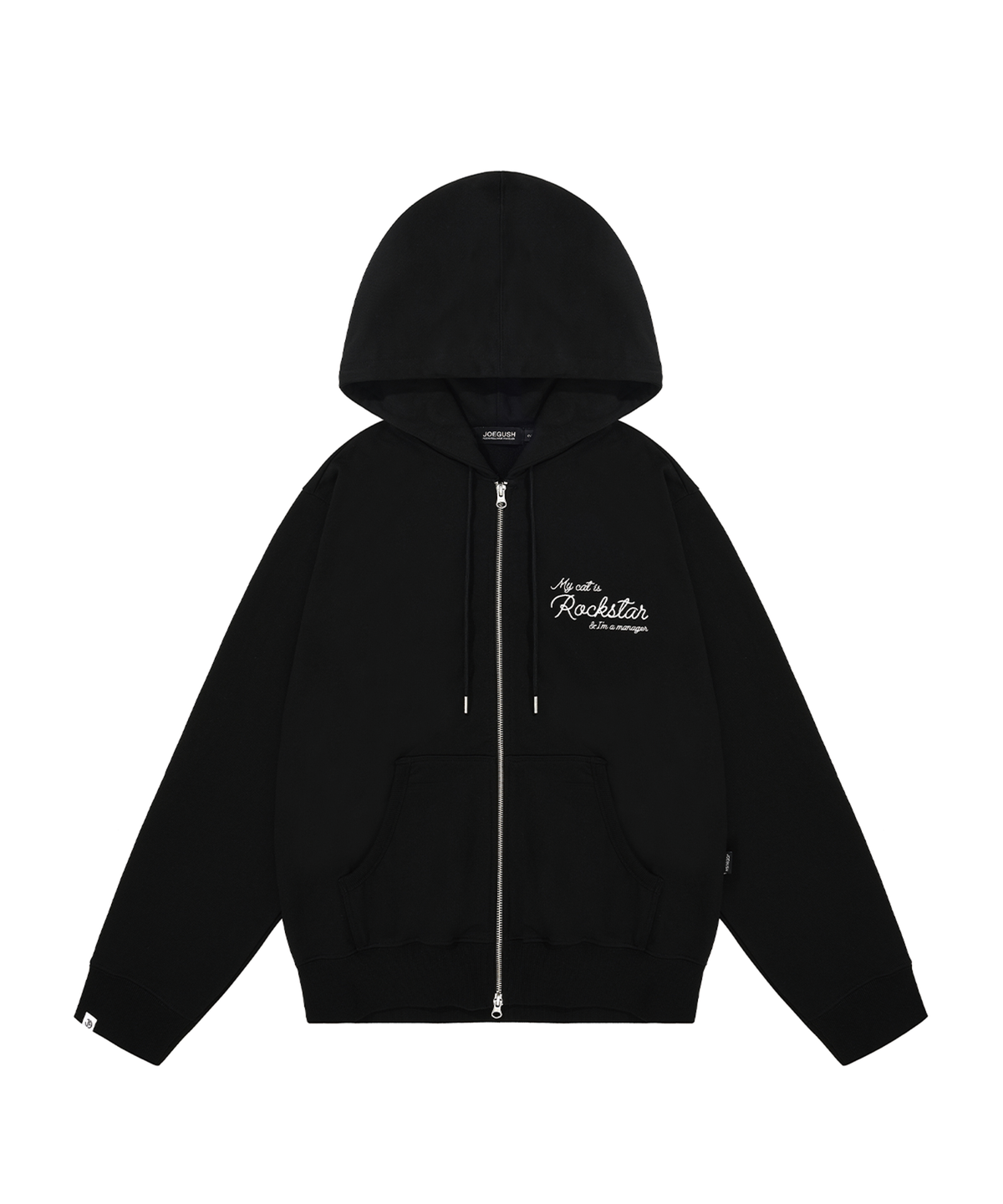 조거쉬(JOEGUSH) Cursive Handwriting Hoodie Zip-up (Black)
