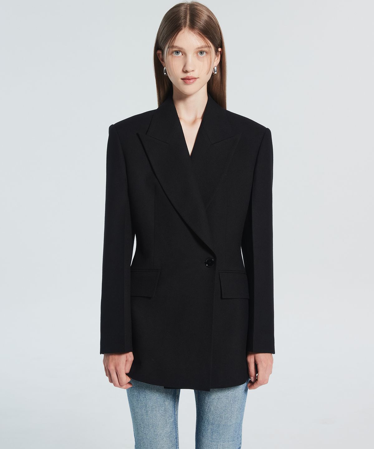 라클레르(RACLEUR) 울 블렌디드 더블 브레스티드 자켓 [BLACK]