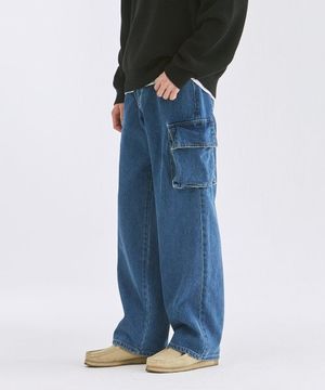 와이드 카고 데님 팬츠(딥블루)