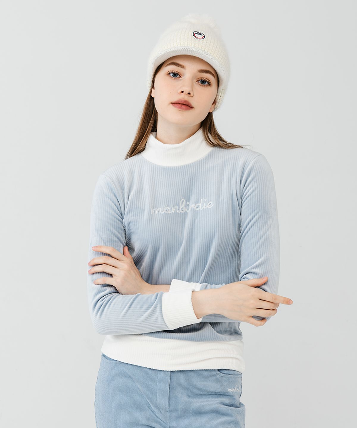 몽버디 골프(MONBIRDIE GOLF) SOFT VELVET STRETCH 벨벳 골지 모크넥 기모 티셔츠 _BLUE