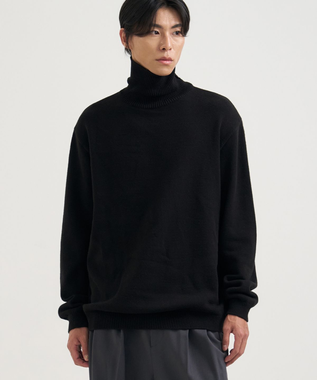 드로우핏(DRAW FIT) 터틀넥 풀오버 니트 티셔츠 [BLACK]