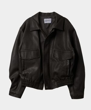 웨이브 빈티지 심플 카라 레더 자켓 점퍼 [딥브라운]