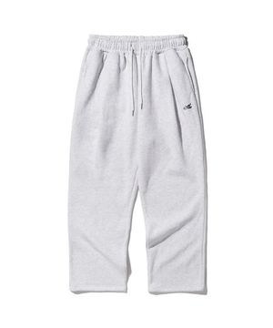 레터링 포켓 기모 와이드 원턱 스웨트 팬츠 화이트 멜란지