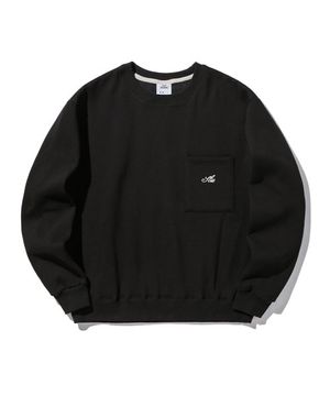 레터링 포켓 기모 스웨트 셔츠 블랙