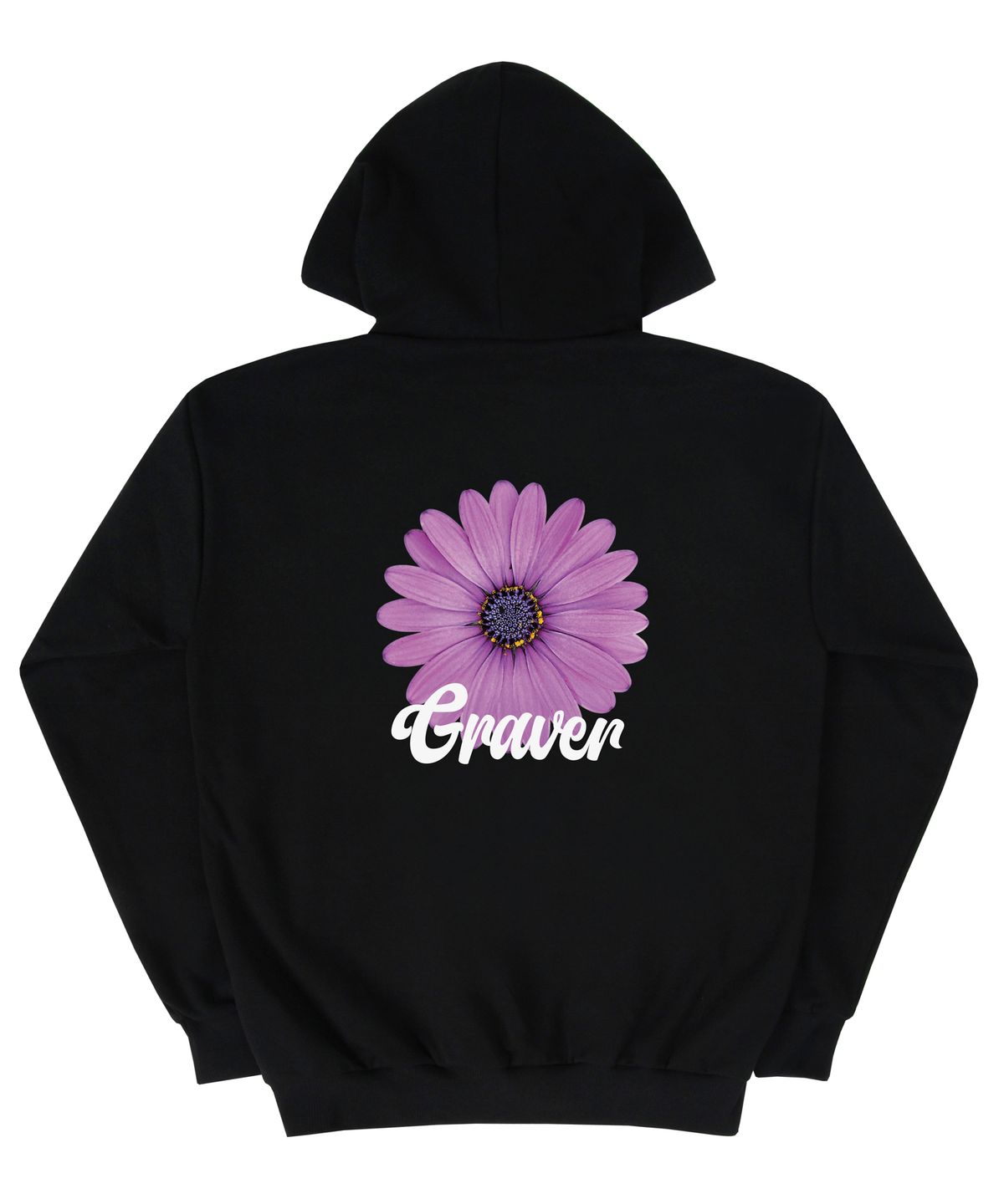 그레이버(GRAVER) [UNISEX]백 퍼플 데이지플라워 스마일 후드티_블랙
