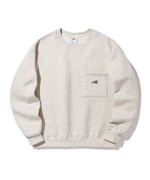 레터링 포켓 기모 스웨트 셔츠 오트밀