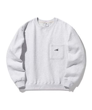레터링 포켓 기모 스웨트 셔츠 화이트 멜란지