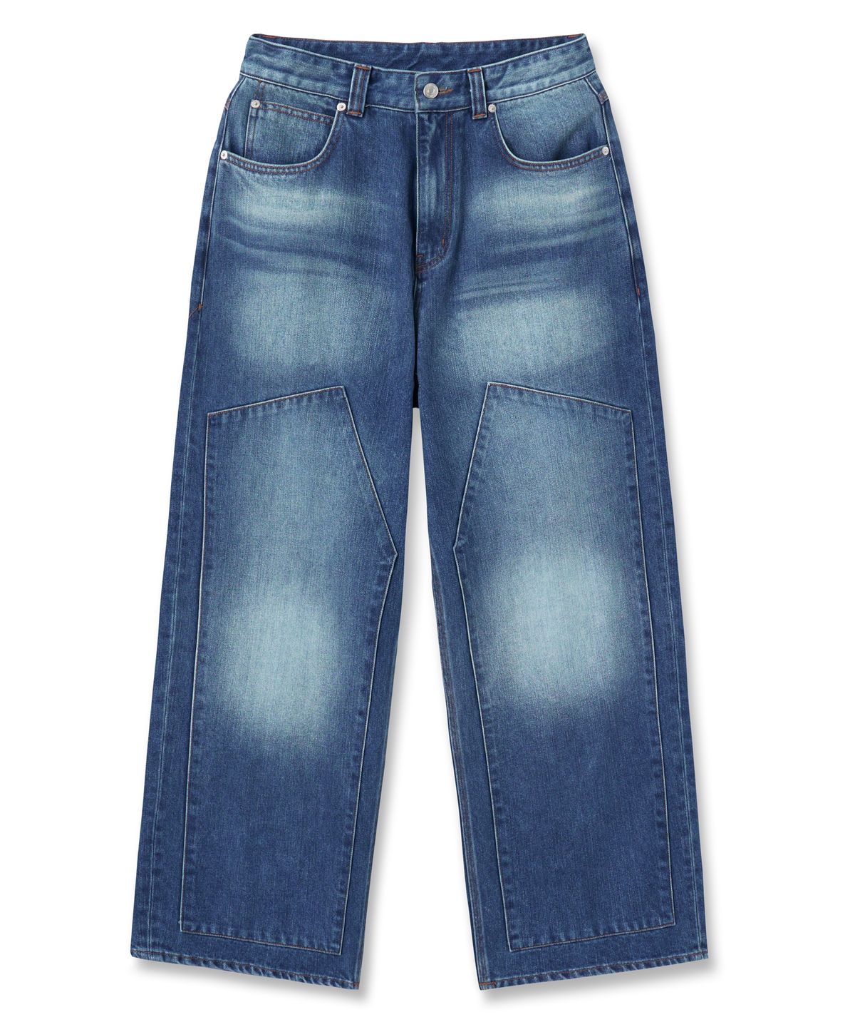 노운(NOUN) patched denim pants (mid blue)