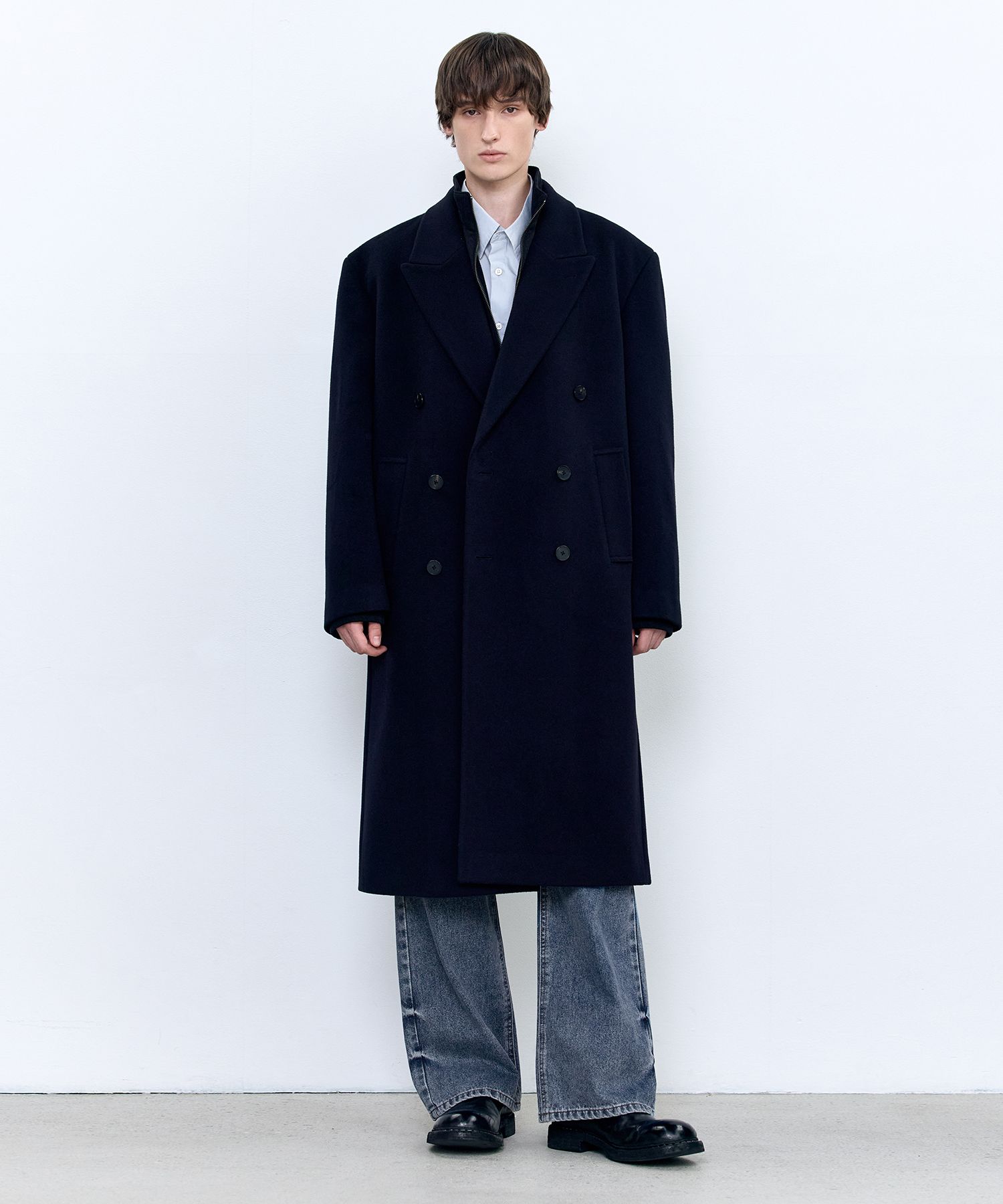 ジャケット・アウター INSILENCE cashmere peaked double coat MUSINSA | INSILENCE Mapel Cashmere Peaked Double Coat DARK NAVY
