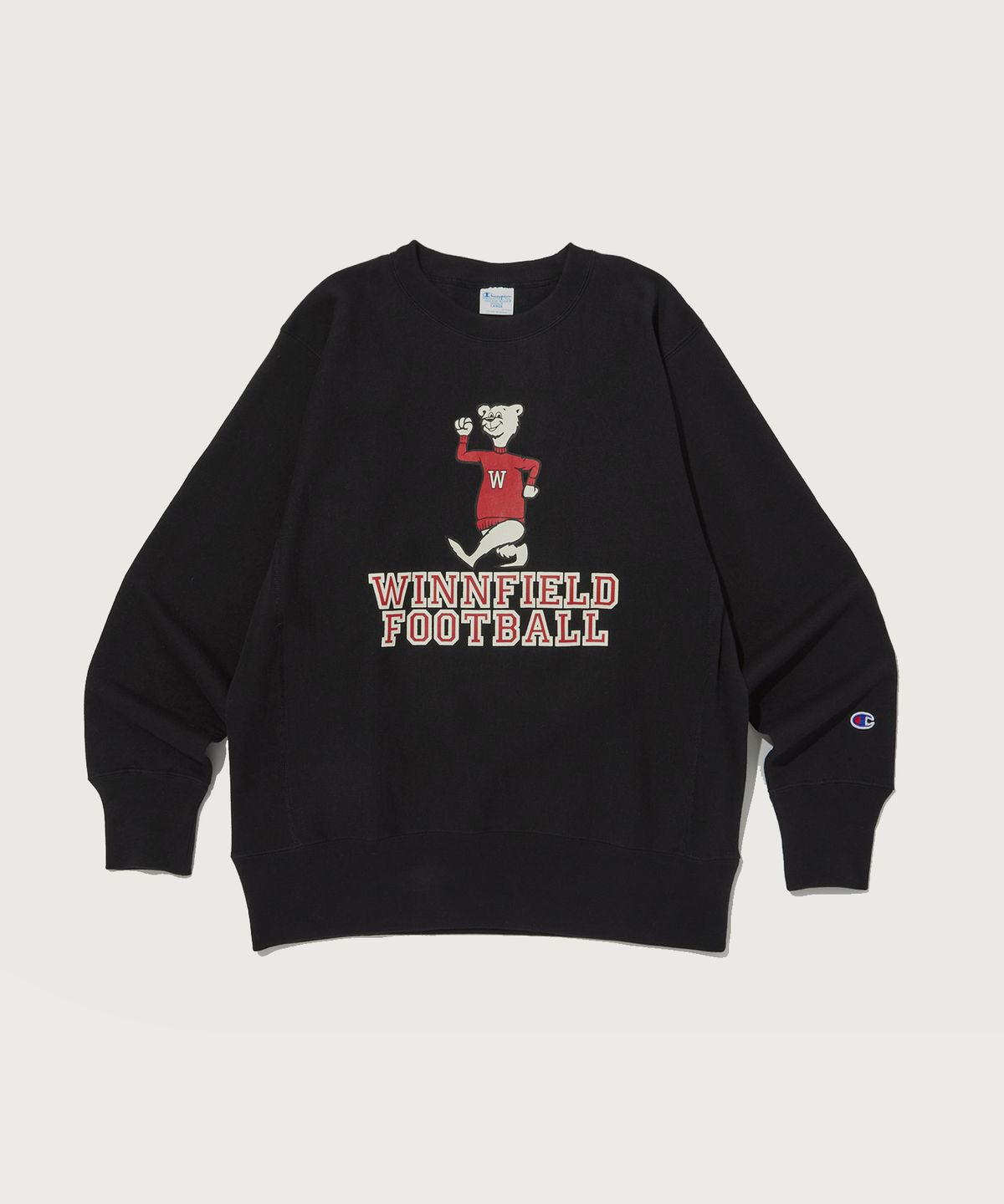 챔피온(CHAMPION) 리버스위브 블루택 기모 그래픽 스웨트셔츠 Black