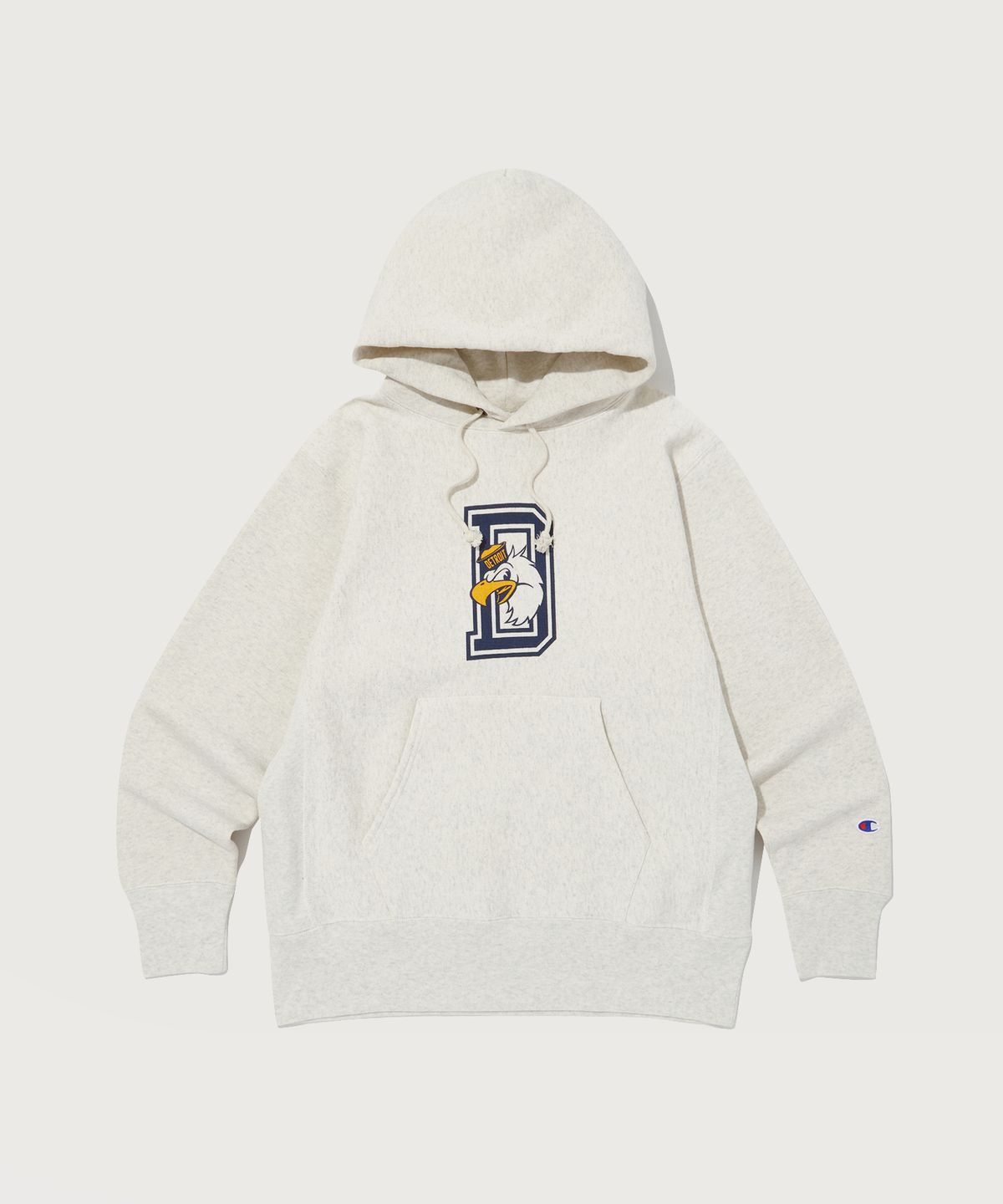챔피온(CHAMPION) 리버스위브 블루택 기모 그래픽 후드 티셔츠 Cream