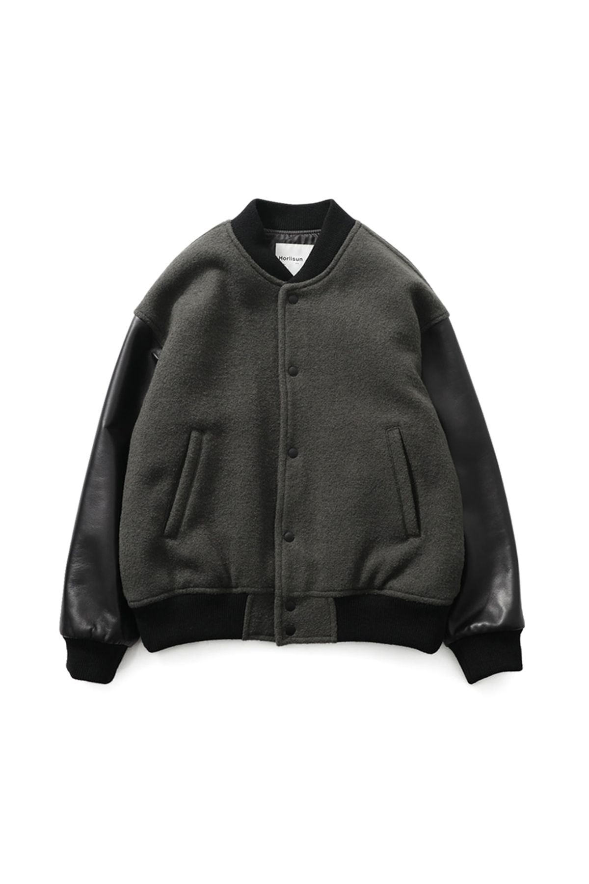 홀리선(HORLISUN) Header Leather Wool Stadium Jacket Dark Gray