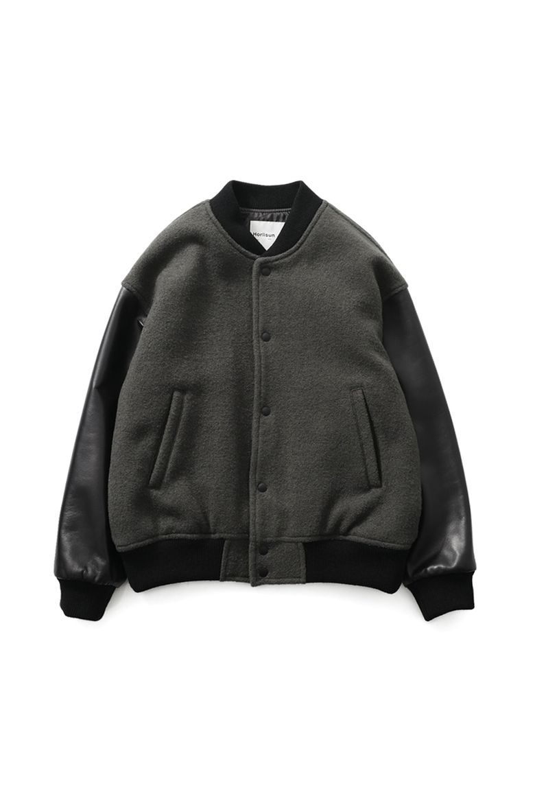 Header Leather Wool Stadium Jacket Dark Gray