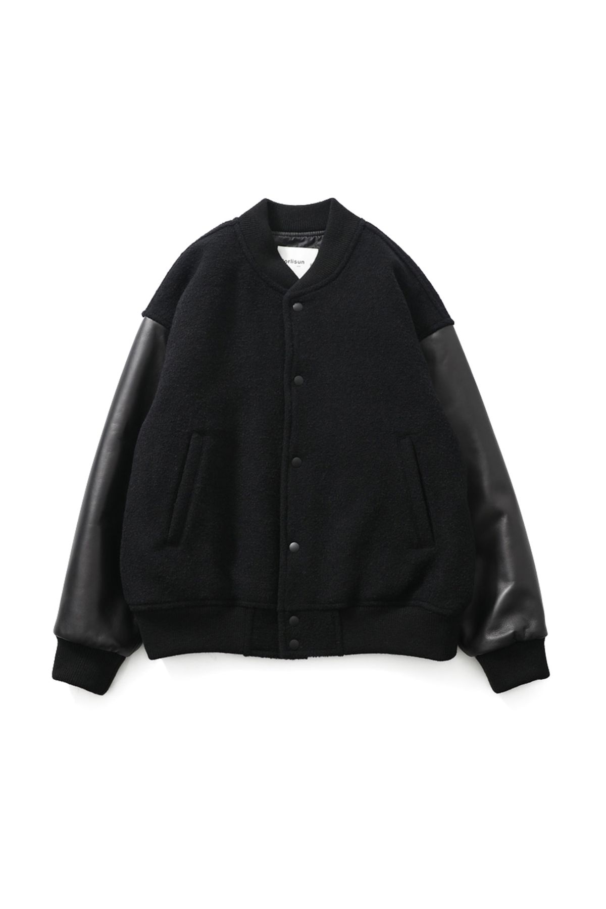 홀리선(HORLISUN) Header Leather Wool Stadium Jacket Black