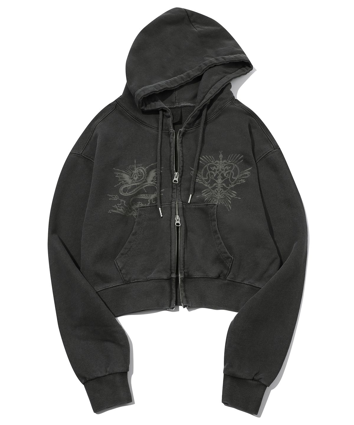 이퓨원트(IFYOUWANT) 2-WAY PENTA CROP pigment HOOD ZIPUP smoke black
