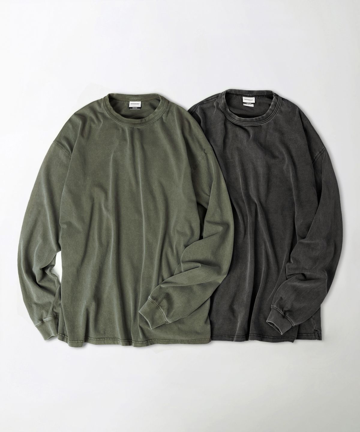 아웃스탠딩(OUTSTANDING) [2PACK] VINTAGE WASHING LONG SLEEVE TEE_VINTAGE OLIVE/VINTAGE CHARCOAL