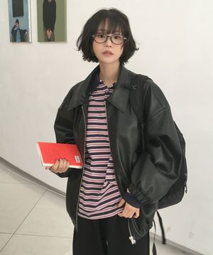 레더 투웨이 오버핏 밴딩 점퍼 자켓