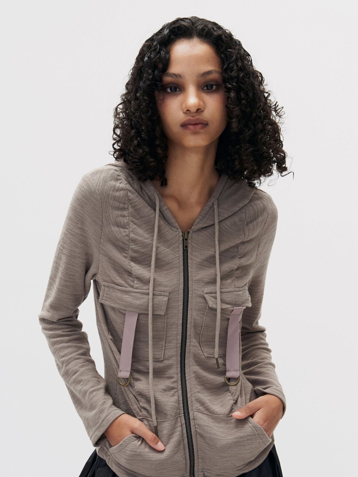 쎄쎄쎄(SETSETSET) CARGO COTTON HOOD ZIP-UP COCOA