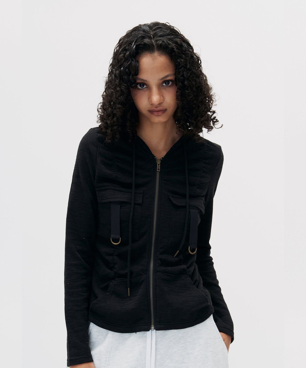 쎄쎄쎄(SETSETSET) CARGO COTTON HOOD ZIP-UP BLACK