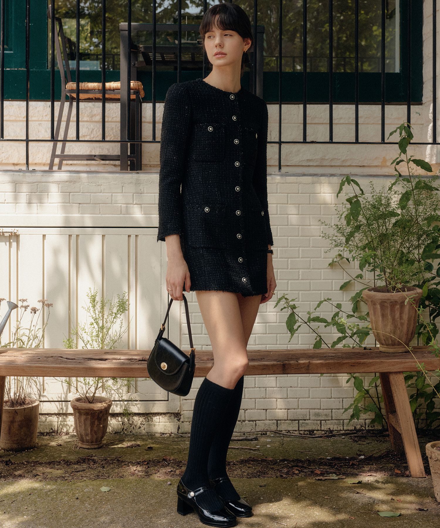 ワンピース LOOKAST BLACK RILEY TRIMMED TWEED DRESS 23FWOP004 MUSINSA | LOOKAST BLACK RILEY TRIMMED TWEED DRESS
