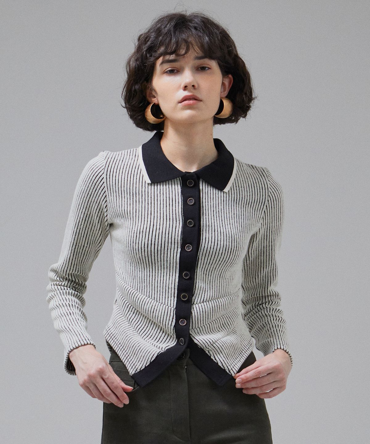 바이탈싸인(VITALSIGN) [LINE] Stripe Cutting Line Wool Cardigan