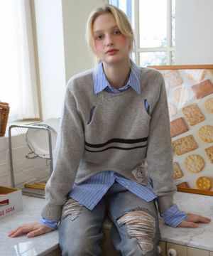 [LINE] 컷 아웃 라인 니트 풀오버 (2c)