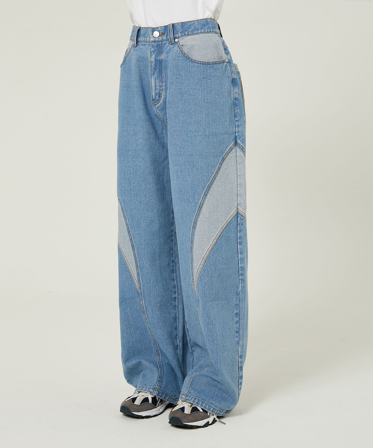 MUSINSA | WAI KEI Curved cut reverse denim pants light blue