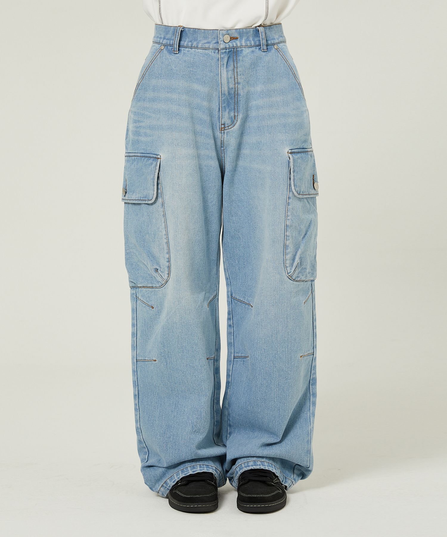 MUSINSA | WAI KEI Parachute Cargo Washed Denim Pants Light Blue