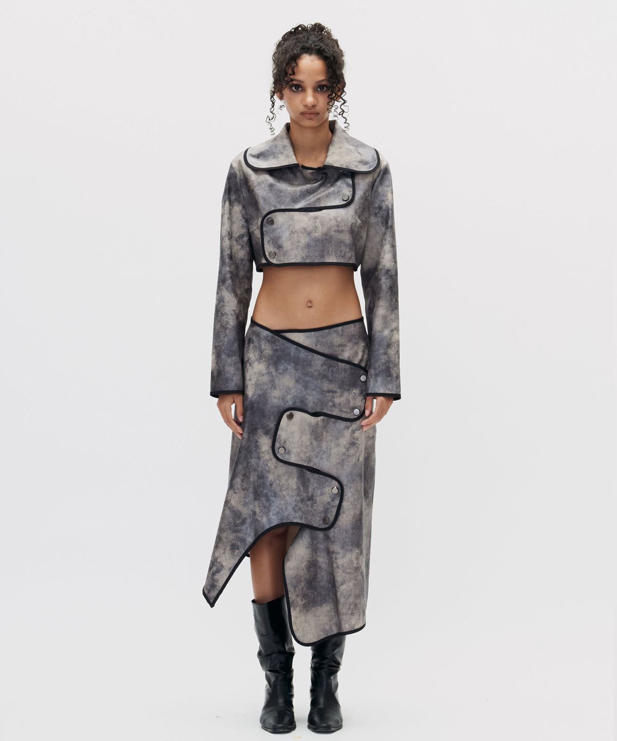 쎄쎄쎄(SETSETSET) CROSSOVER WATER STAIN WRAP SKIRT BROWN