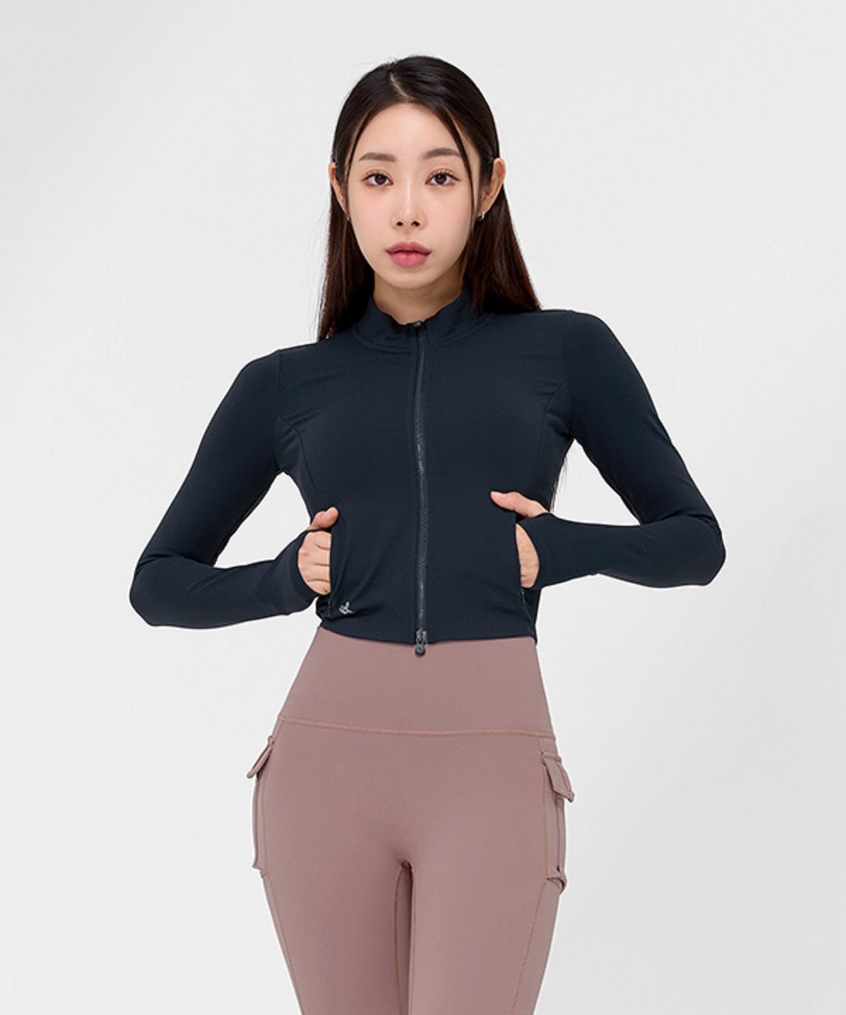 젝시믹스(XEXYMIX) 슬림핏 크롭 집업자켓 소울네이비