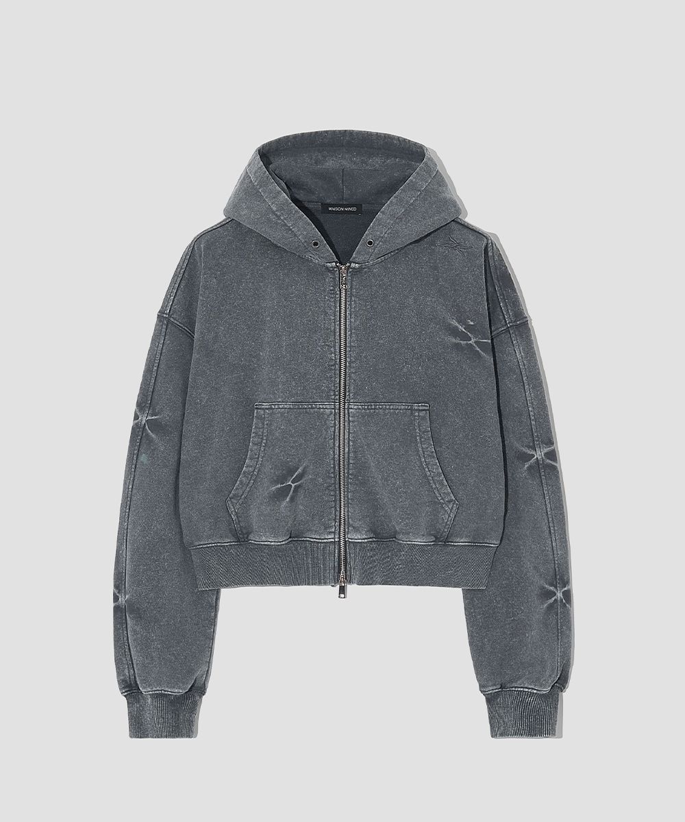 【MAISON MINED】23FW★ PINCH WASHED HOODIE MUSINSA | MAISON MINED (W) PINCH WASHED CROP HOOD ZIP-UP BLACK