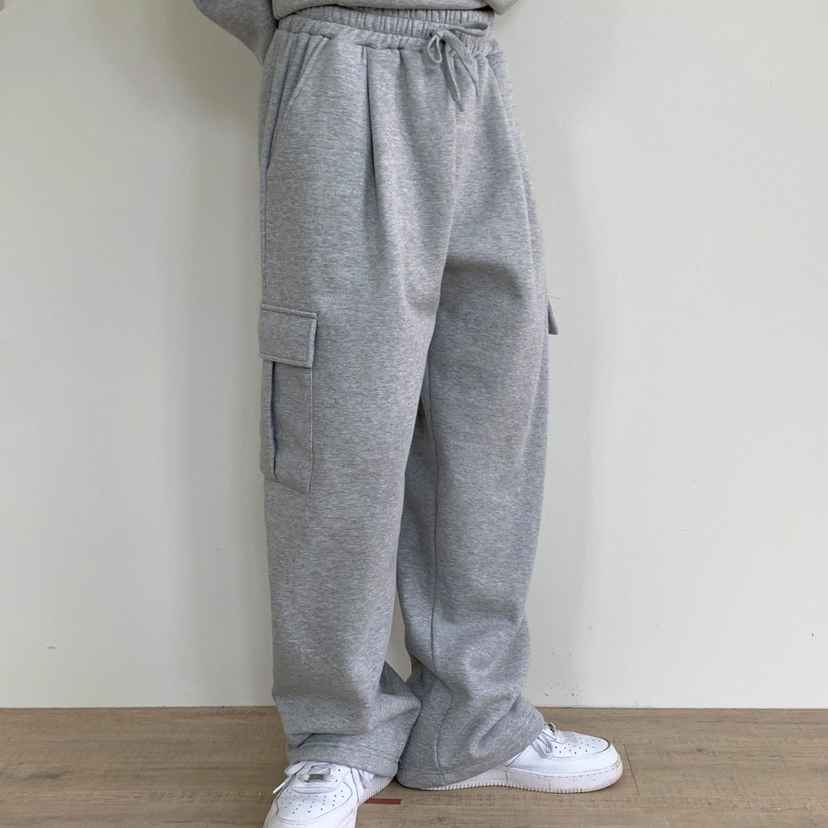 락트개러지(ROCKED GARAGE) [UNISEX] 카고 원턱 스웨트 와이드 팬츠
