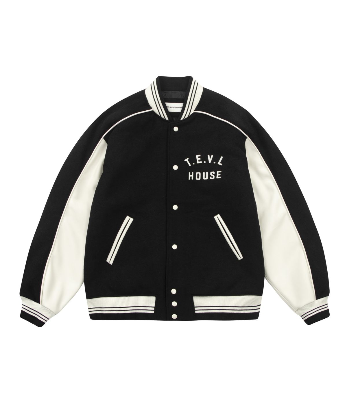 더바이닐하우스(THEVINYLHOUSE) WOOL VARSITY JACKET BLACK (VH2DWUB901A)