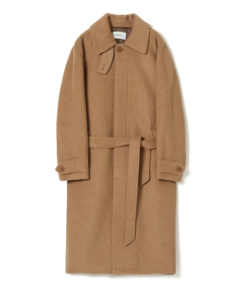 부클 울(WOOL) 세미오버 발마칸 코트_카멜