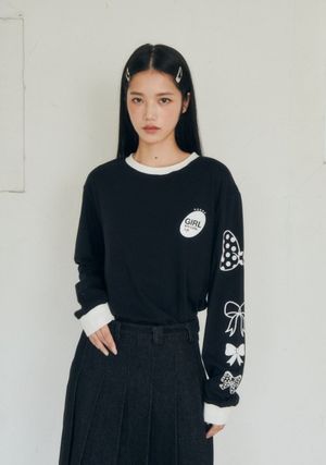 RIBBON PRINT LONG SLEEVE_BLACK
