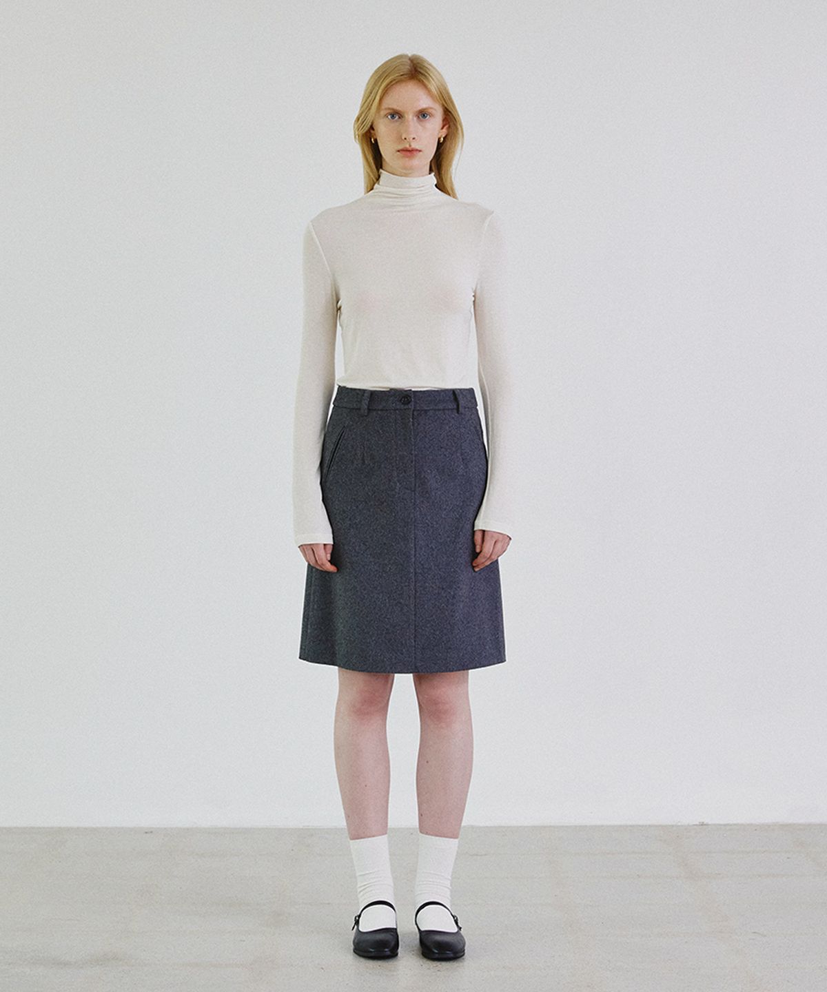 스텝어라운드(STEP AROUND) Wool blended Mid Skirt (Gray)